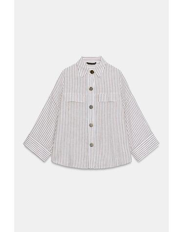 자라 스트라이프 린넨 블렌드 긴팔 셔츠 3115/709/017 BROWN/WHITE