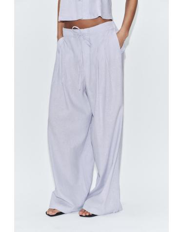 자라 린넨 블렌드 와이드 플리츠 팬츠 1255/476/629 LILAC