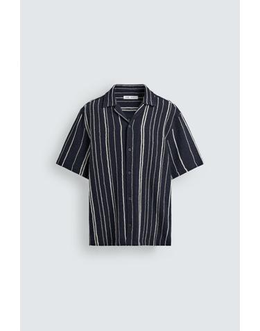 자라 스트라이프 자카드 반팔 셔츠 4187/352/401 NAVY BLUE