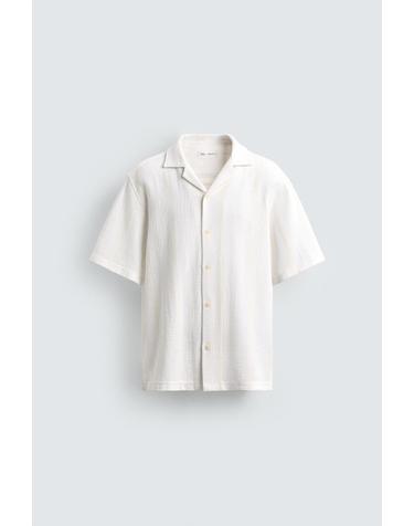 자라 레귤러핏 스트라이프 자카드 반팔 셔츠 4187/352/251 OYSTER-WHITE