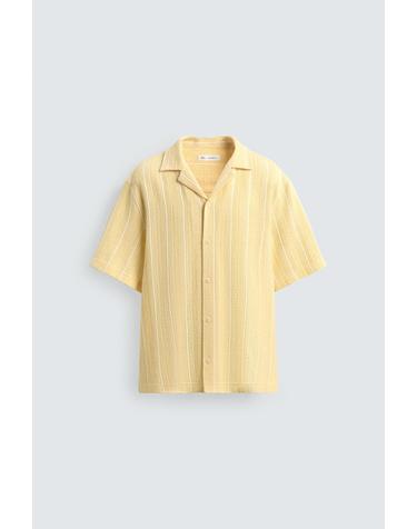 자라 레귤러핏 스트라이프 자카드 반팔 셔츠 4187/352/300 YELLOW