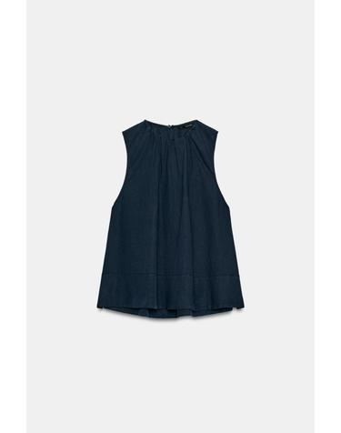 자라 린넨 블렌드 라운드넥 민소매 탑 4043/007/401 NAVY BLUE