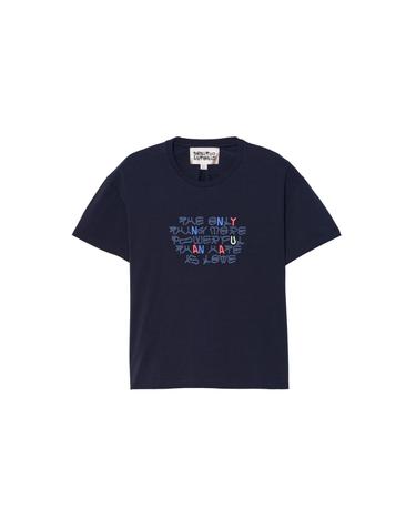 자라 크롭 라운드넥 슬로건 반팔 티셔츠 4090/037/401 NAVY BLUE
