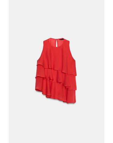 자라 라운드넥 러플 민소매 탑 3666/124/600 RED