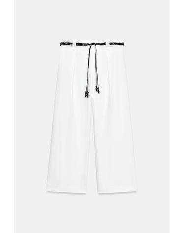 자라 스카프 벨트 와이드 크롭 팬츠 4387/041/250 WHITE