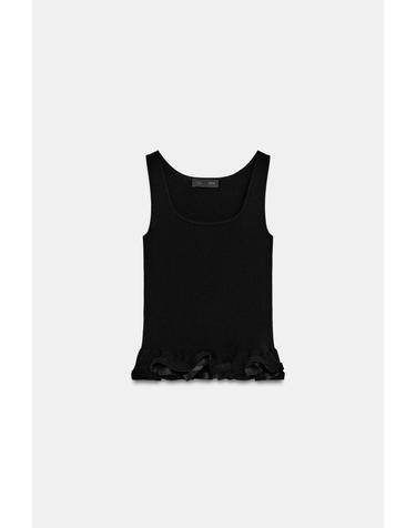자라 라운드넥 민소매 웨이브헴 니트 탑 0014/028/800 BLACK