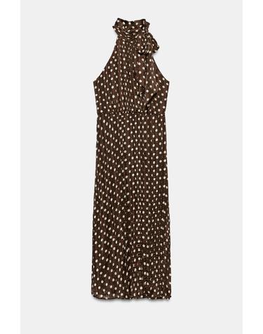 자라 폴카도트 홀터넥 미디 원피스 4387/108/087 BROWN / ECRU