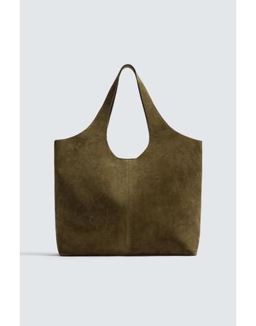 자라 스플릿 레더 토트백 3303/820/032 KHAKI GREEN
