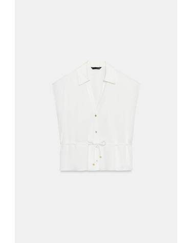 자라 벨트 디테일 새틴 반팔 셔츠 4016/922/250 WHITE