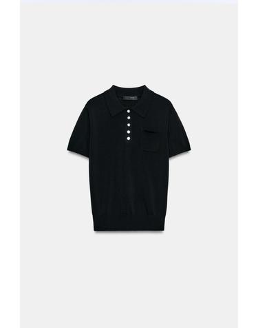 자라 포켓 니트 반팔 폴로 셔츠 2142/519/800 BLACK