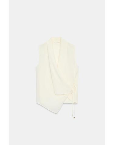 자라 크로스 라펠 민소매 탑 3897/122/251 OYSTER-WHITE