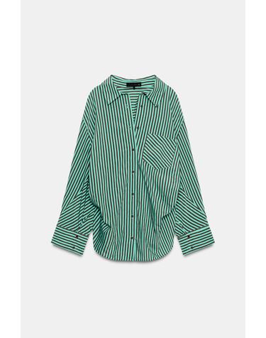 자라 오버사이즈 스트라이프 긴팔 셔츠 7484/107/519 WASHED GREEN