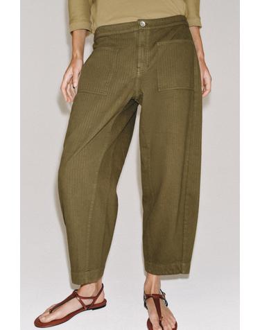 자라 패치 포켓 코튼 배럴 팬츠 2183/240/505 KHAKI