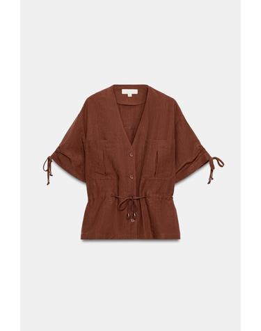 자라 비즈 드로스트링 반팔 사파리 재킷 8372/327/749 DARK RUSSET