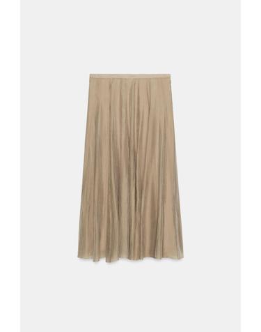 자라 배색 플레어 미디 스커트 2560/209/737 BROWN / TAUPE
