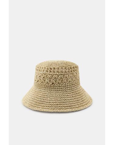 자라 우븐 크로셰 버킷햇 3920/224/052 LIGHT BEIGE