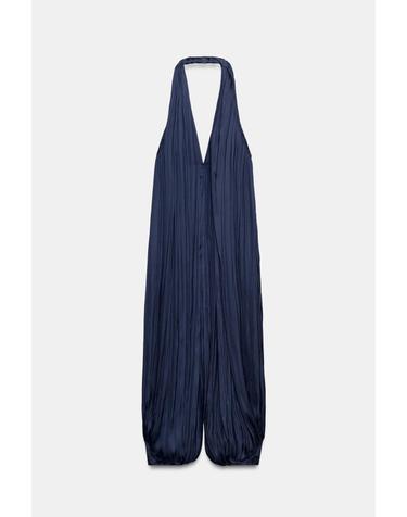 자라 새틴 홀터넥 브이넥 오픈백 점프수트 2223/098/401 NAVY BLUE