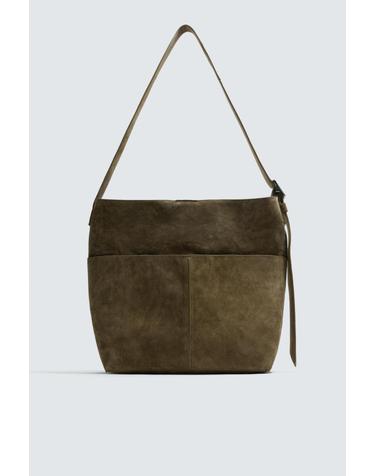 자라 스플릿 스웨이드 레더 토트백 3304/820/032 KHAKI GREEN