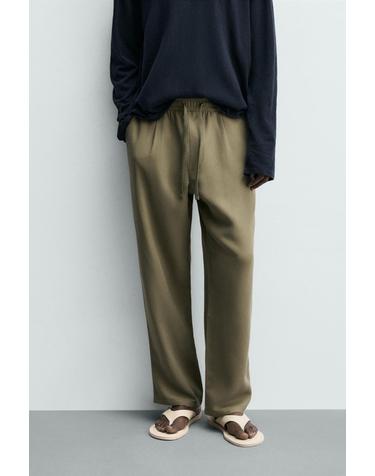 자라 릴렉스핏 드로스트링 라이오셀 팬츠 8574/310/515 OLIVE GREEN