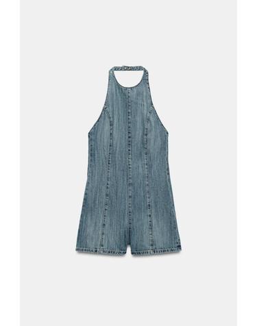 자라 홀터넥 오픈백 데님 점프수트 5252/082/400 BLUE
