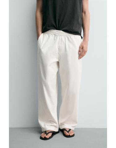자라 릴렉스핏 헤링본 드로스트링 팬츠 9252/309/250 WHITE