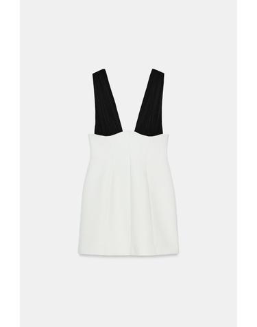자라 더블 패브릭 브이넥 민소매 미니 원피스 2180/381/064 BLACK / WHITE