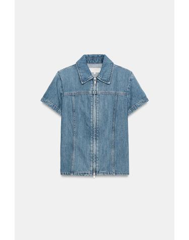 자라 레귤러 칼라 집업 반팔 데님 셔츠 5252/262/401 NAVY BLUE