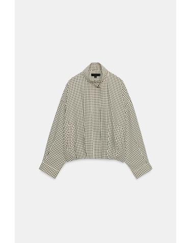 자라 체크 하이넥 크롭 봄버 자켓 3046/210/093 BLACK / ECRU