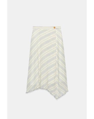 자라 비대칭 헴 스트라이프 미디 스커트 8546/536/066 ECRU / NAVY
