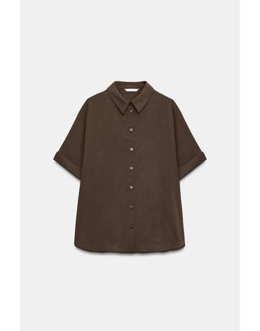 자라 레귤러핏 플루이드 반팔 셔츠 1608/322/716 DARK BROWN