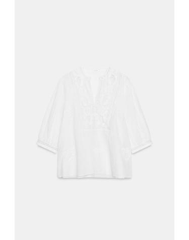 자라 자수 레이스 브이넥 7부 블라우스 5107/250/250 WHITE