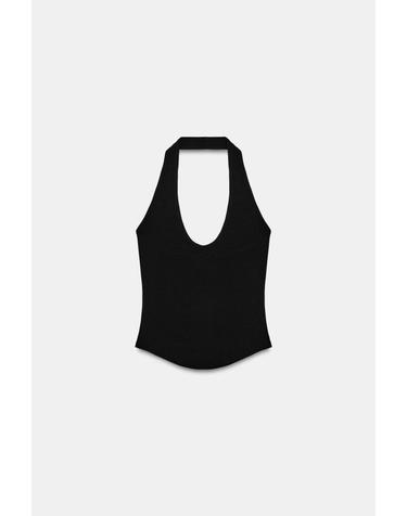 자라 홀터넥 라운드 헴 민소매 탑 4424/332/800 BLACK