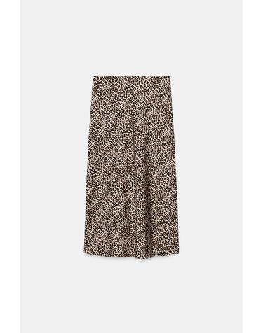 자라 새틴 애니멀 프린트 미디 스커트 8338/537/042 LEOPARD
