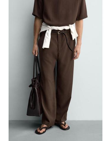 자라 릴렉스핏 플리츠 와이드 팬츠 1195/327/700 BROWN
