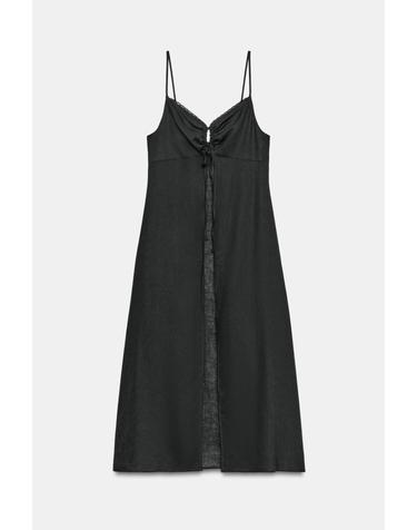 자라 린넨 혼방 브이넥 롱 캐미솔 원피스 3666/097/807 ANTHRACITE GREY