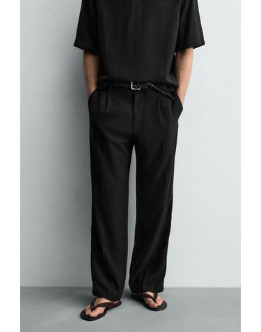 자라 릴렉스핏 플리츠 와이드 팬츠 1195/327/800 BLACK