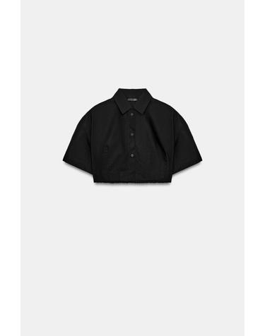 자라 크롭 반팔 포플린 셔츠 7747/288/800 BLACK