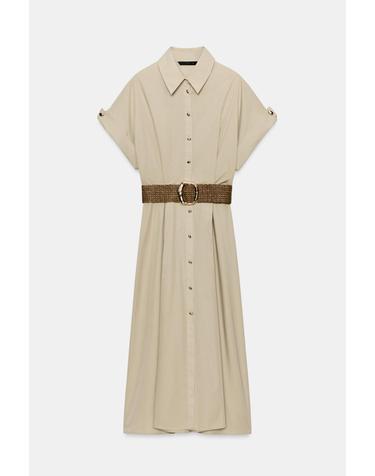 자라 벨트 포플린 미디 셔츠 원피스 5029/270/092 LIGHT BEIGE