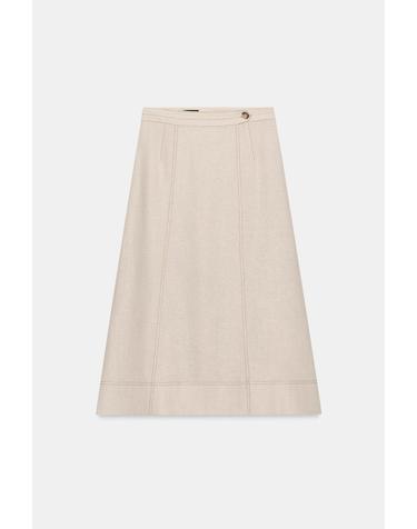 자라 린넨 블렌드 랩 미디 스커트 7027/793/052 LIGHT BEIGE
