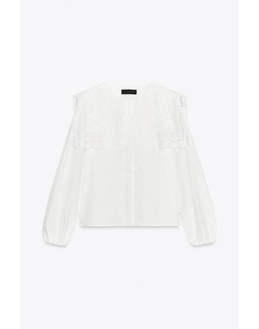 자라 프리미엄 자수 카라 코튼 포플린 블라우스 6895/243/251 OYSTER-WHITE