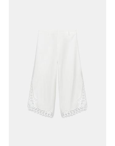 자라 자수 헴 와이드 린넨 블렌드 팬츠 4786/241/251 OYSTER-WHITE