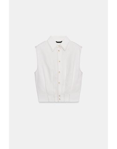 자라 린넨 혼방 스티치 민소매 셔츠 2608/709/250 WHITE