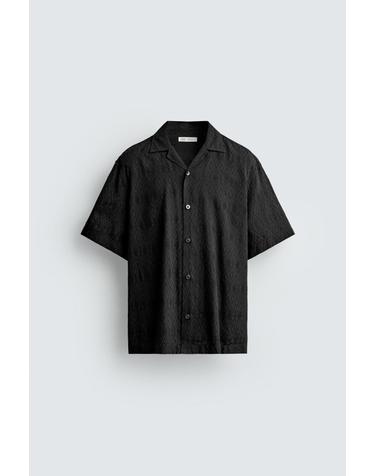 자라 릴렉스핏 지오메트릭 자카드 반팔 셔츠 1450/300/800 BLACK