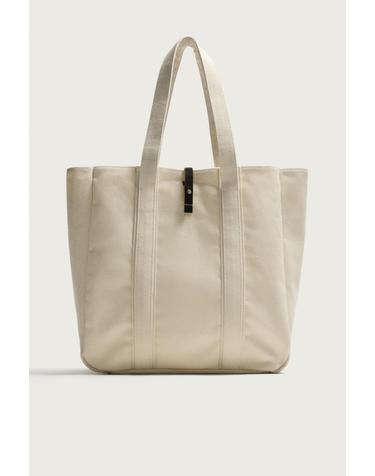 자라 레더 패스닝 코튼 패브릭 토트백 3357/820/002 ECRU WHITE