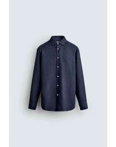 자라 린넨 리오셀 레귤러핏 긴팔 셔츠 5679/185/401 NAVY BLUE