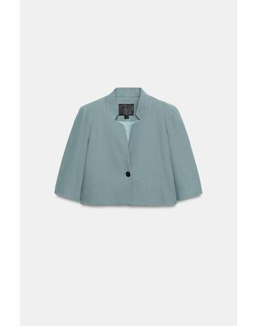 자라 린넨 혼방 크롭 반팔 블레이저 7011/586/485 BLUE / GREY