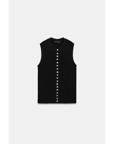 자라 라운드넥 민소매 버튼 니트 탑 5644/127/800 BLACK