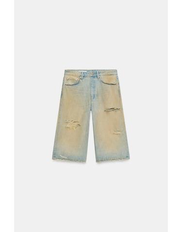 자라 배기핏 디스트로이드 데님 반바지 2569/201/428 FADED BLUE
