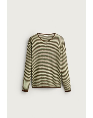 자라 스트라이프 자카드 린넨 니트 스웨터 3003/301/054 BROWN / GREEN