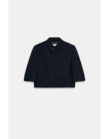 자라 크롭 레이즈드 칼라 반팔 블레이저 7021/570/401 NAVY BLUE
